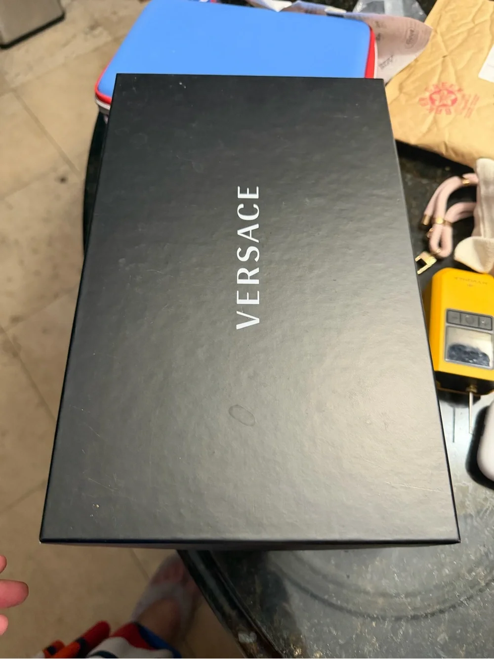 Versace Kids Black and Neon Yellow Logo Sport Sandals